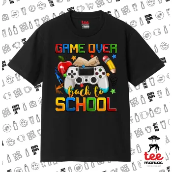 GAME OVER, Back to the School, Κλασικό T-Shirt, διπλής ραφής, χωρίς πλευρικές ραφές ΜΑΥΡΟ από 100% βαμβάκι. Vegan & OEKO-TEX πιστοποιημένο.
