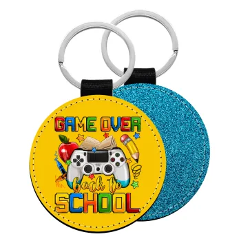GAME OVER, Back to the School, Μπρελόκ Δερματίνη, στρογγυλό ΜΠΛΕ (5cm)