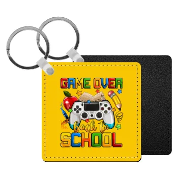 GAME OVER, Back to the School, Μπρελόκ Δερματίνη, τετράγωνο ΜΑΥΡΟ (5x5cm)