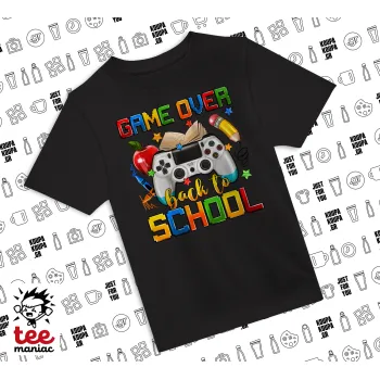 GAME OVER, Back to the School, Άνετο παιδικό T-Shirt ΜΑΥΡΟ από 100% βαμβάκι, για κάθε μέρα. Vegan & OEKO-TEX πιστοποιημένο.