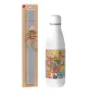 Easter Set, metallic stainless thermos bottle (500ml) & scented flat Easter candle (30cm) (GRAY)