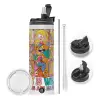 Travel Tumbler 2 Lids, with metal straw & cleaning brush (Stainless steel 304 Food grade, BPA free, 600ml)