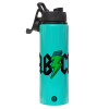 Metallic water bottle with safety lid, 850ml aluminum