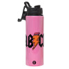Metallic water bottle with safety lid, 850ml aluminum