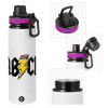 Metallic water bottle with safety lid, 850ml aluminum