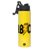 Metallic water bottle with safety lid, 850ml aluminum