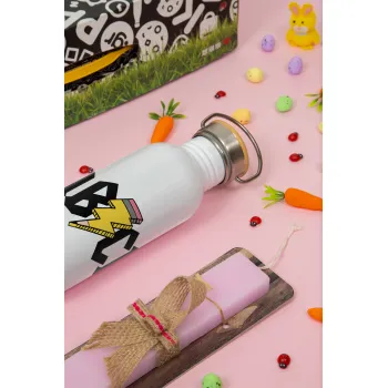 ABCD, Πασχαλινή Λαμπάδα με παγούρι μεταλλικό (620ml, stainless steel) & κερί αρωματικό πλακέ (30cm) (ΡΟΖ)