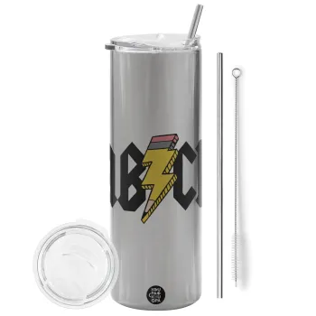 ABCD, Tumbler stainless steel Silver 600ml, with metal straw & cleaning brush