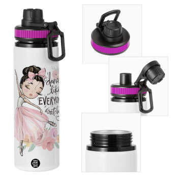 Dance Like everyone's watching, Metallic water bottle with safety lid, 850ml aluminum