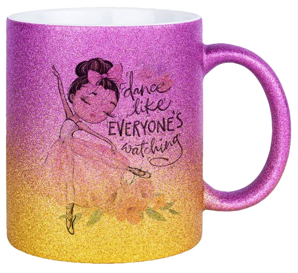 Dance Like everyone's watching — Κούπα Χρυσή/Ροζ Glitter, κεραμική, 330ml