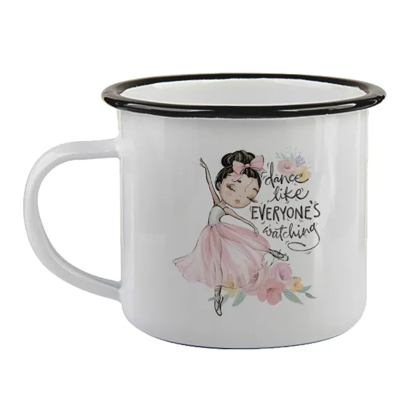 Dance Like everyone's watching — Enamel mug with black rim, 360ml