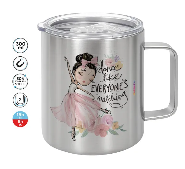 Dance Like everyone's watching — Double-walled stainless steel mug 300ml with temperature-retaining lid