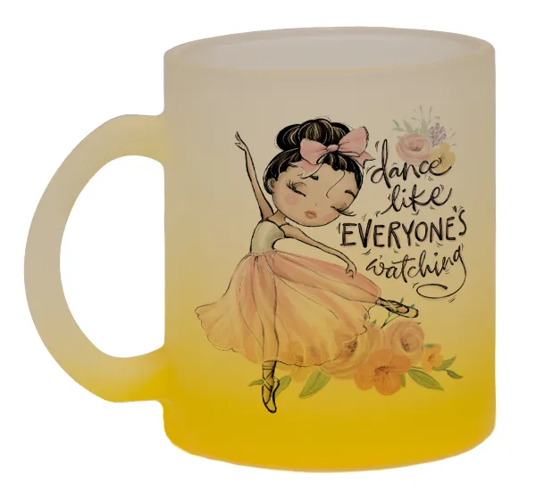 Dance Like everyone's watching — Two-tone glass mug with matte yellow base, 330ml