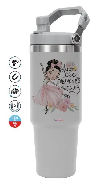 Dance Like everyone's watching — ΓΚΡΙ Travel Tumbler Θερμός με χερούλι και καλαμάκι 890ml