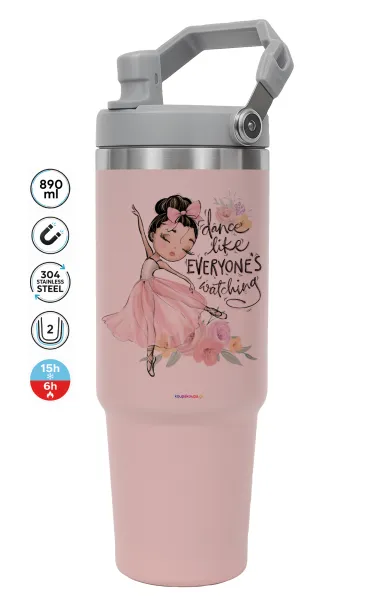 Dance Like everyone's watching — ΡΟΖ Travel Tumbler Θερμός με χερούλι και καλαμάκι 890ml