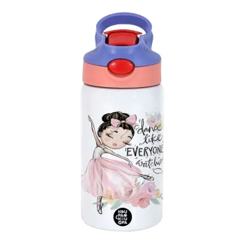 Dance Like everyone's watching, Παιδικό παγούρι θερμό, ανοξείδωτο, με καλαμάκι ασφαλείας, ροζ/μωβ (350ml)