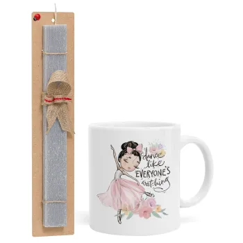 Dance Like everyone's watching, Πασχαλινή Λαμπάδα με Κούπα κεραμική (330ml) & κερί αρωματικό πλακέ (30cm) (ΓΚΡΙ)