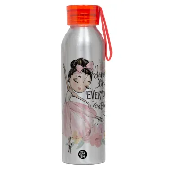 Dance Like everyone's watching, Αλουμινένιο Αθλητικό Μπουκάλι 650ml – Ασημί με Κόκκινο Καπάκι και Λουράκι Σιλικόνης