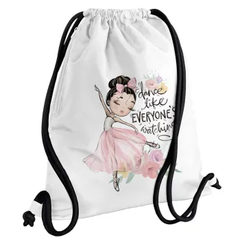 Dance Like everyone's watching, Backpack pouch GYMBAG white, with pocket (40x48cm) & thick cords