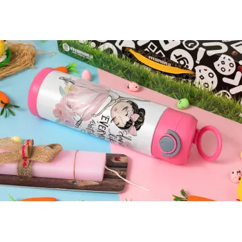 Dance Like everyone's watching, Easter candle, Childrens hot water bottle, stainless steel, with safety straw, PINK (500ml)