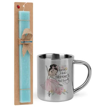 Dance Like everyone's watching, Easter Set, metallic thermal cup (300ml) & aromatic flat Easter candle (30cm) (TURQUOISE)