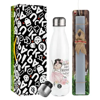 Dance Like everyone's watching, Easter candle, metallic white thermos bottle (500ml) & aromatic flat candle (30cm) (GRAY)