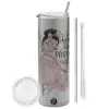 Tumbler ποτήρι θερμό Ασημένιο από ανοξείδωτο ατσάλι 600ml, με μεταλλικό καλαμάκι & βούρτσα καθαρισμού