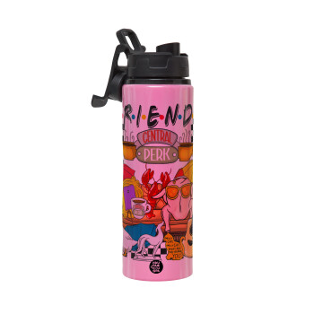 Friends, Metallic water bottle with safety lid, 850ml aluminum