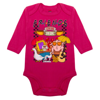 Τα φιλαράκια, Μακρυμάνικο βρεφικό φορμάκι, 0-18 μηνών, ΡΟΖ, 100% Organic Cotton