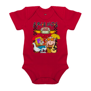 Τα φιλαράκια, Βρεφικό φορμάκι μωρού, ΚΟΚΚΙΝΟ, 100% Organic Cotton, κοντομάνικο