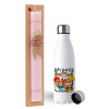 Easter Set, metallic stainless steel water bottle (750ml) & scented flat Easter candle (30cm) (PINK)