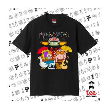 Friends, Κλασικό T-Shirt, διπλής ραφής, χωρίς πλευρικές ραφές ΜΑΥΡΟ από 100% βαμβάκι. Vegan & OEKO-TEX πιστοποιημένο.