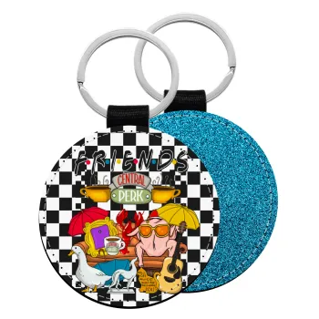 Friends, Μπρελόκ Δερματίνη, στρογγυλό ΜΠΛΕ (5cm)