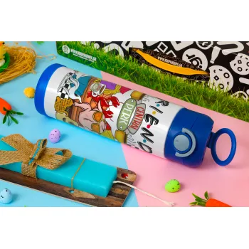 Friends, Easter candle, Childrens hot water bottle, stainless steel, with safety straw, BLUE (500ml)