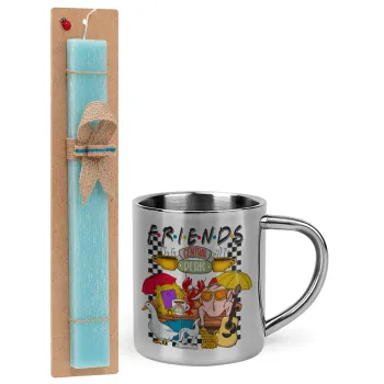Friends, Easter Set, metallic thermal cup (300ml) & aromatic flat Easter candle (30cm) (TURQUOISE)