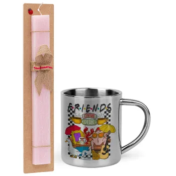 Friends, Easter Set, metallic thermal cup (300ml) & aromatic flat Easter candle (30cm) (PINK)