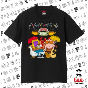 Friends, Κλασικό T-Shirt, διπλής ραφής, χωρίς πλευρικές ραφές ΜΑΥΡΟ από 100% βαμβάκι. Vegan & OEKO-TEX πιστοποιημένο.