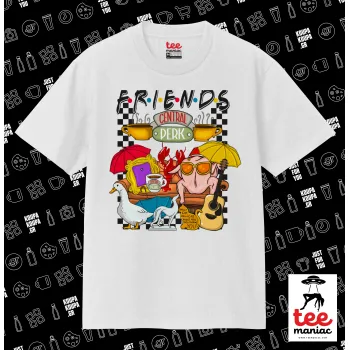 Friends, Κλασικό T-Shirt, διπλής ραφής, χωρίς πλευρικές ραφές ΛΕΥΚΟ από 100% βαμβάκι. Vegan & OEKO-TEX πιστοποιημένο.