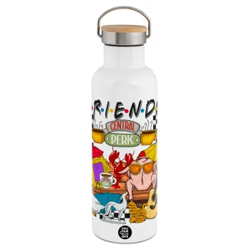 Friends, Stainless steel White with wooden lid (bamboo), double wall, 750ml