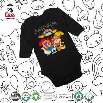 Τα φιλαράκια, Μακρυμάνικο βρεφικό φορμάκι, 0-18 μηνών, ΜΑΥΡΟ, 100% Organic Cotton