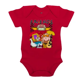 Friends, Βρεφικό φορμάκι μωρού, ΚΟΚΚΙΝΟ, 100% Organic Cotton, κοντομάνικο