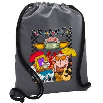 Friends, Backpack pouch GYMBAG GREY, with pocket (40x48cm) & thick cords