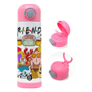 Friends, Children's hot water bottle, stainless steel, with safety straw, PINK (500ml)