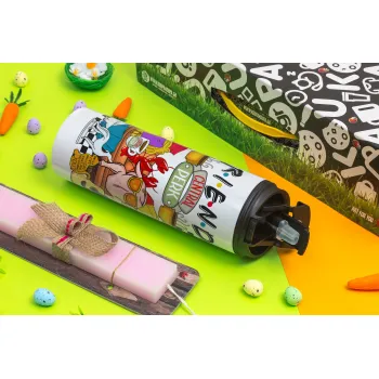 Τα φιλαράκια, Πασχαλινή Λαμπάδα με Travel Tumbler θερμό με διπλό καπάκι (600ml, BPA free) & κερί αρωματικό πλακέ (30cm) (ΡΟΖ)