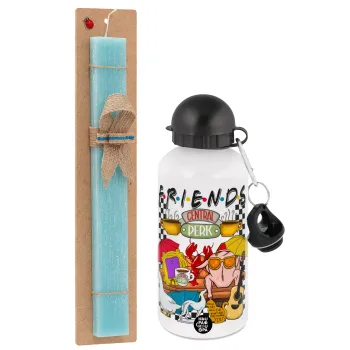 Friends, Easter Set, metallic aluminum water bottle (500ml) & scented flat candle (30cm) (TURQUOISE)