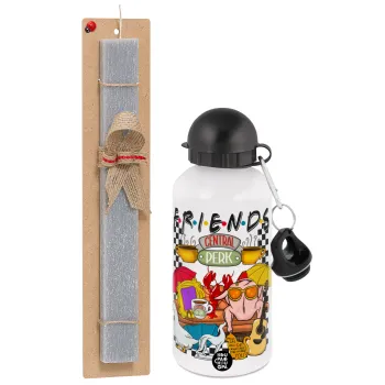 Friends, Easter Set, metallic aluminum water bottle (500ml) & aromatic flat Easter candle (30cm) (GRAY)