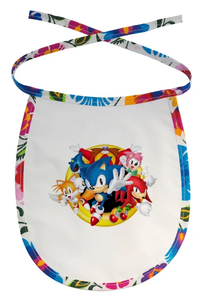 Sonic and friends — Stain-resistant baby bib with tie, multicoloured