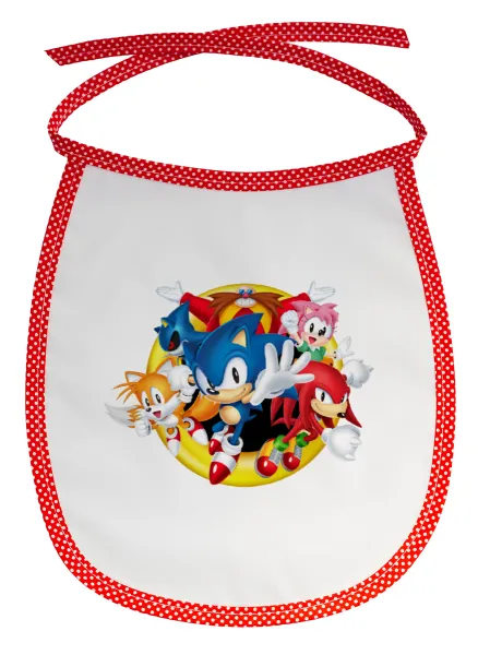 Sonic and friends — Stain-resistant baby bib with tie, red