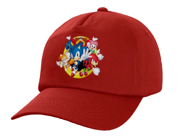 Sonic and friends — Children's Baseball Cap, 100% Cotton Twill, Red (COTTON, CHILDREN'S, UNISEX, ONE SIZE)