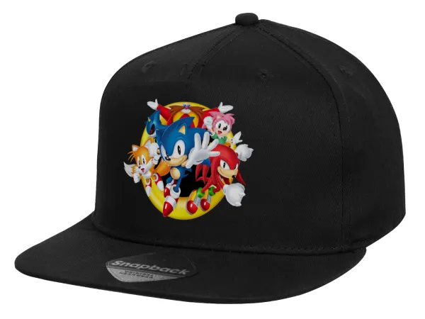 Sonic and friends — Children's Flat Snapback Hat, Black (100% COTTON, CHILD, UNISEX, ONE SIZE)